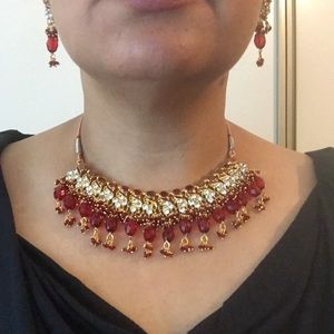 Red and clear stone necklace and earrings